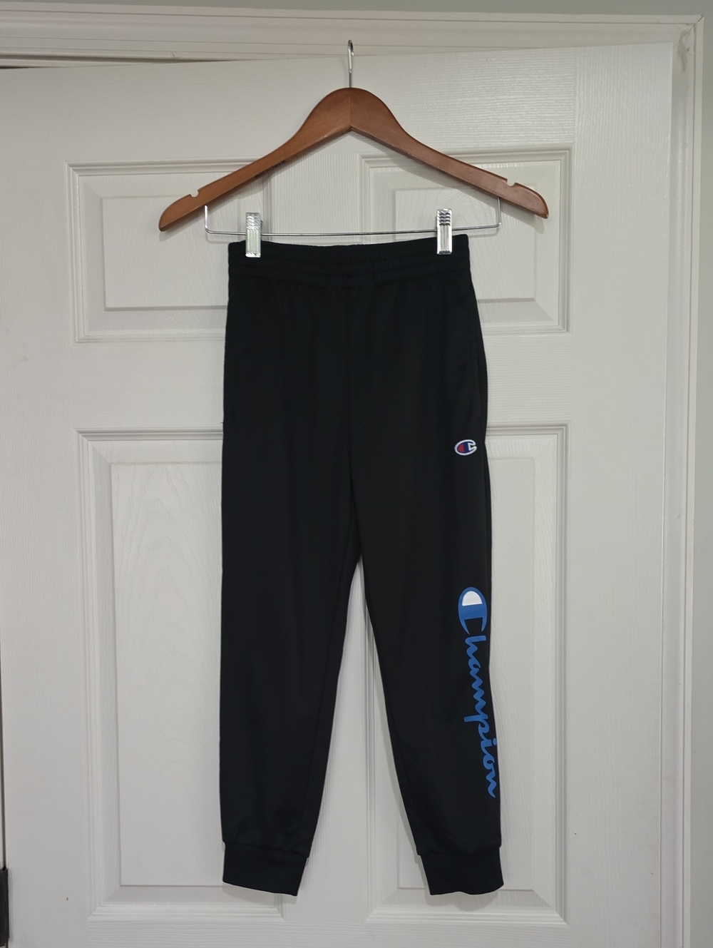 Kids Size SMALL Champion Black Jogger Pants with Blue Logo Accent